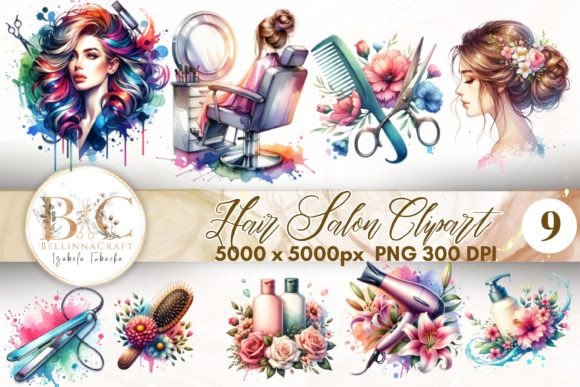 Download Watercolor Hair Salon Clipart Bundle - Water Collection